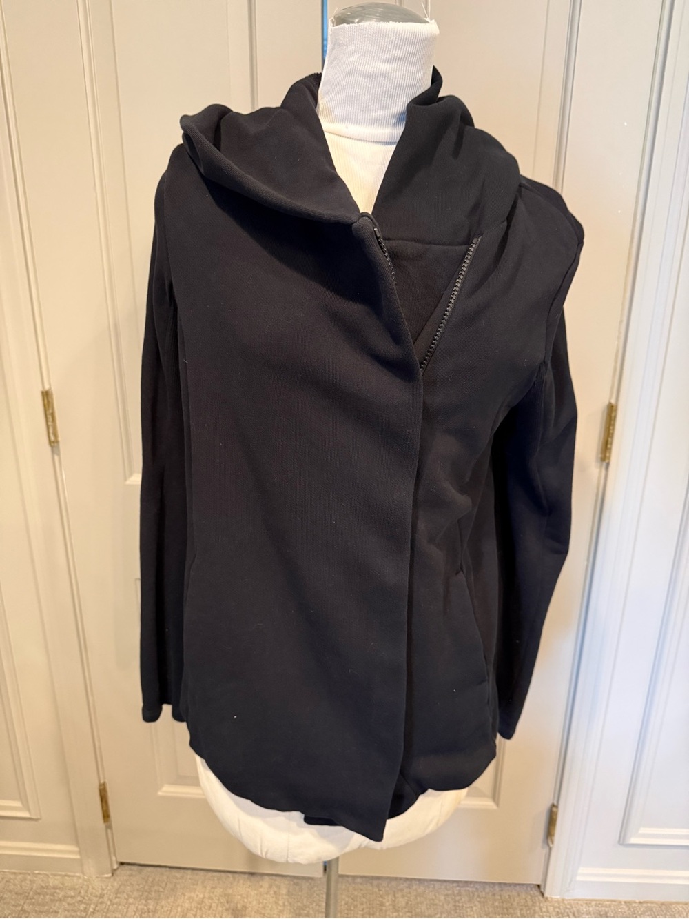James Perse Cotton Asymmetrical Moto Zip-Up Hoodie Black Size 3 Large
